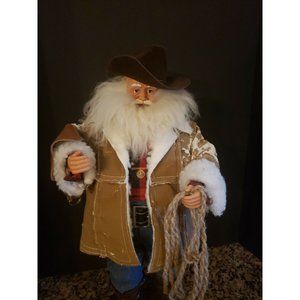TALL LIFE LIKE SANTA  COWBOY DOLL ON WOOD PLATFORM